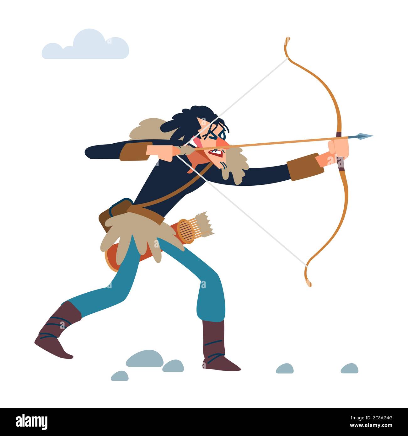Le guerrier Viking tire un arc. Dessin animé vectoriel, illustration de style plat Illustration de Vecteur