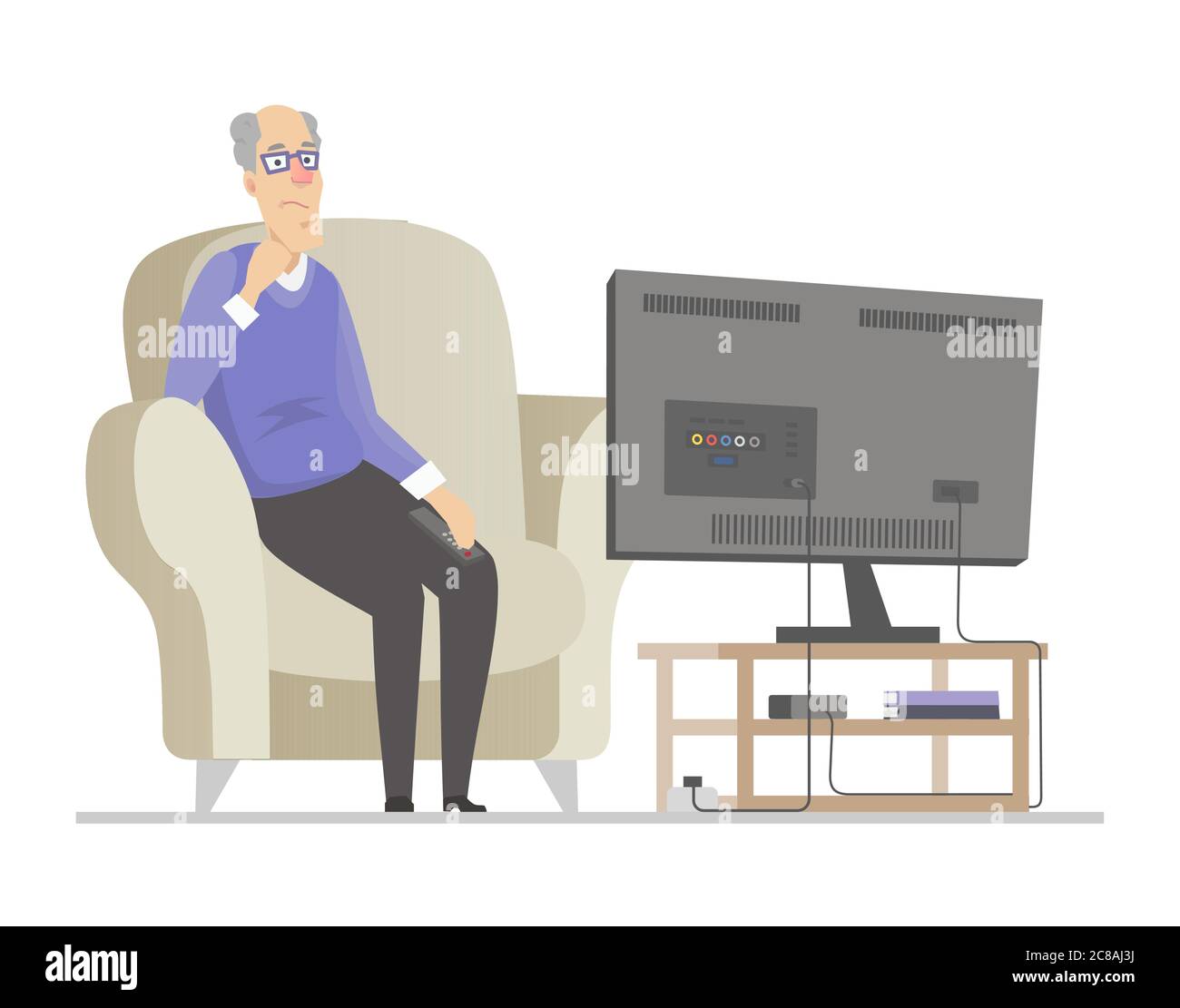 Homme senior regardant la télévision - illustration de style plat Illustration de Vecteur