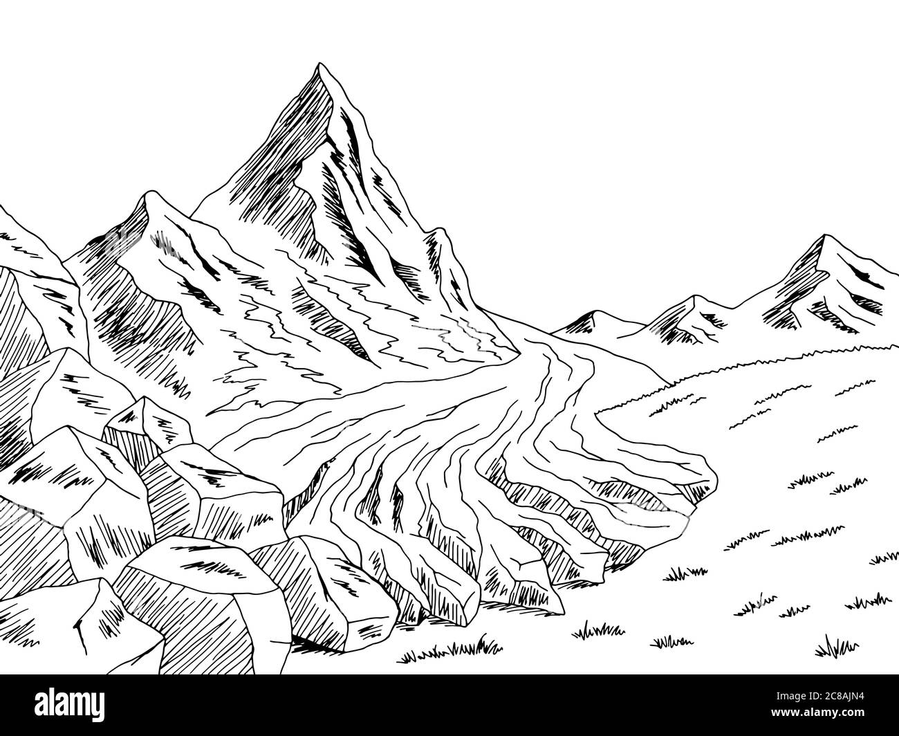Glacier montagnes Hill graphique noir blanc paysage esquisse illustration vecteur Illustration de Vecteur