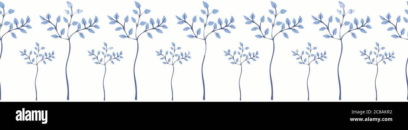 rangée d'arbres bleus avec bordure vectorielle transparente Illustration de Vecteur