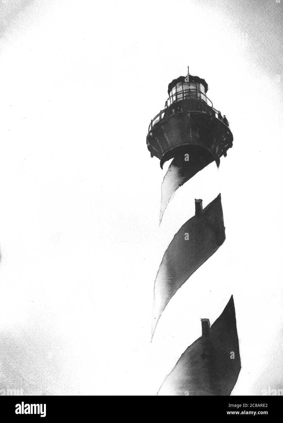 Phare de Cape Hatteras sur Outer Banks, Caroline du Nord. Peinture noir et blanc du phare de Caper Hatteras décoration d'accueil objets d'art légers OBX Banque D'Images