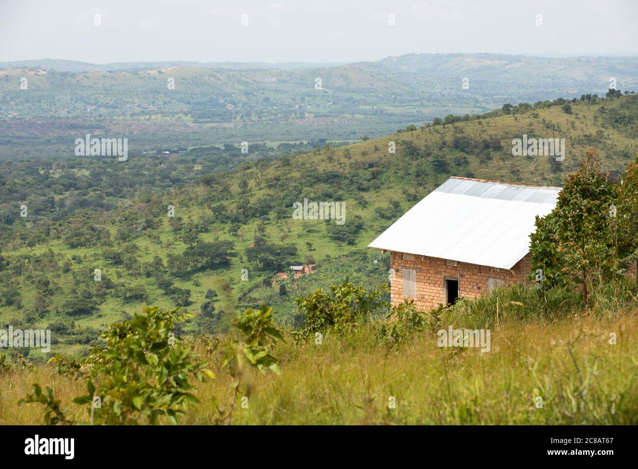 Collines et communautés vallonnées du district de Lyantonde, Ouganda, Afrique de l'est. Banque D'Images