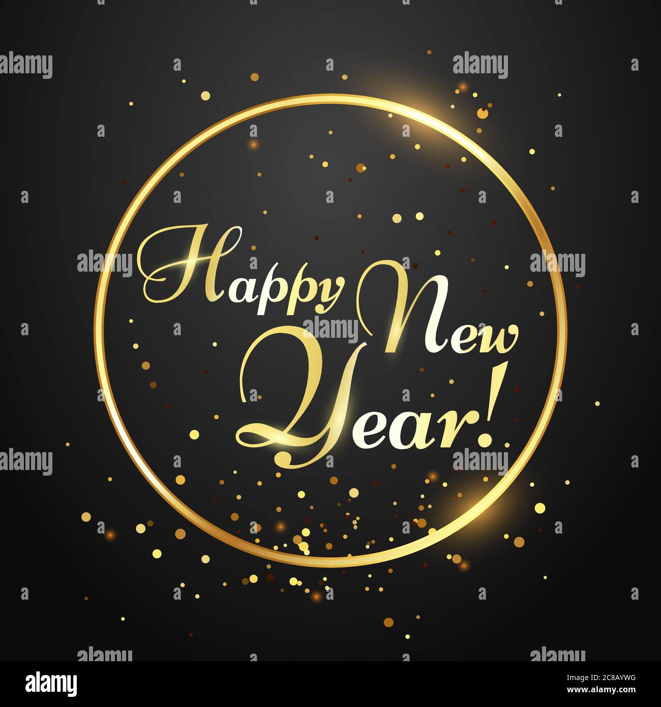 Carte de bonne année. Typographie dorée en cercle avec des confettis. Inscription lettrage pour carte de vœux des fêtes d'hiver, carte postale de noël. F Illustration de Vecteur