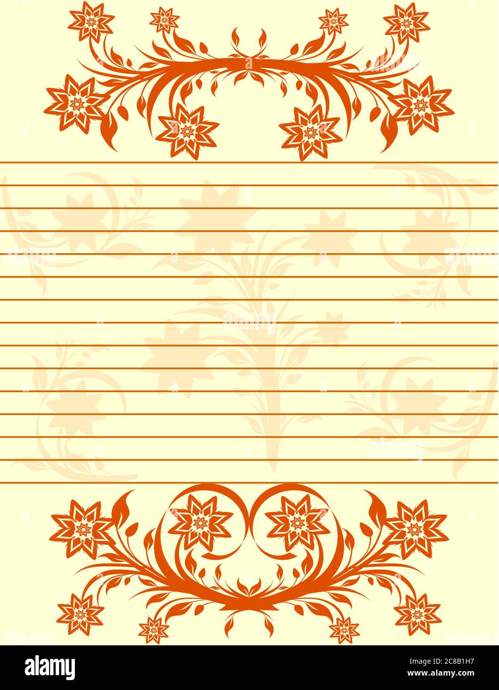 illustration vectorielle d'une feuille de papier rayée avec bordure fleurie. Illustration de Vecteur