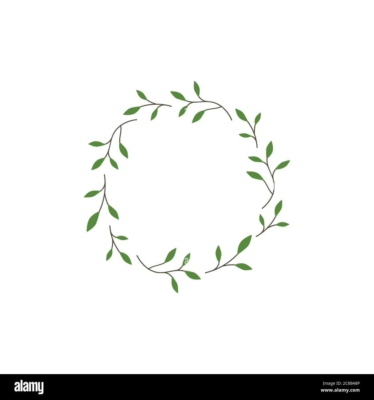 Couronne de branches et de branches d'herbe à lames vertes. Garland bon pour les cartes de voeux. Illustration Spring Vector isolée sur blanc Illustration de Vecteur