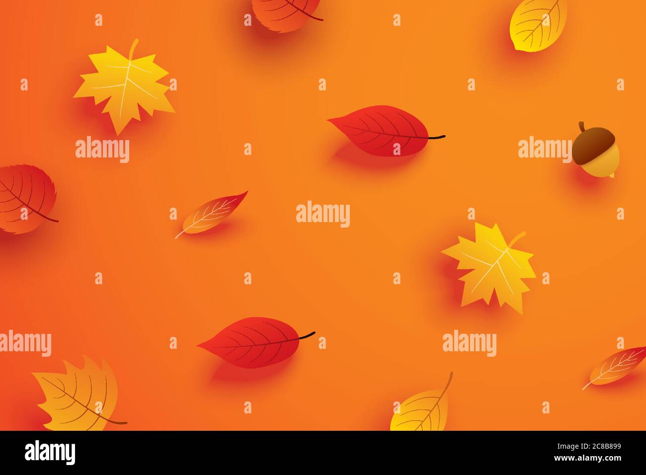 Feuilles d'automne de style art papier sur fond orange. Illustration de Vecteur