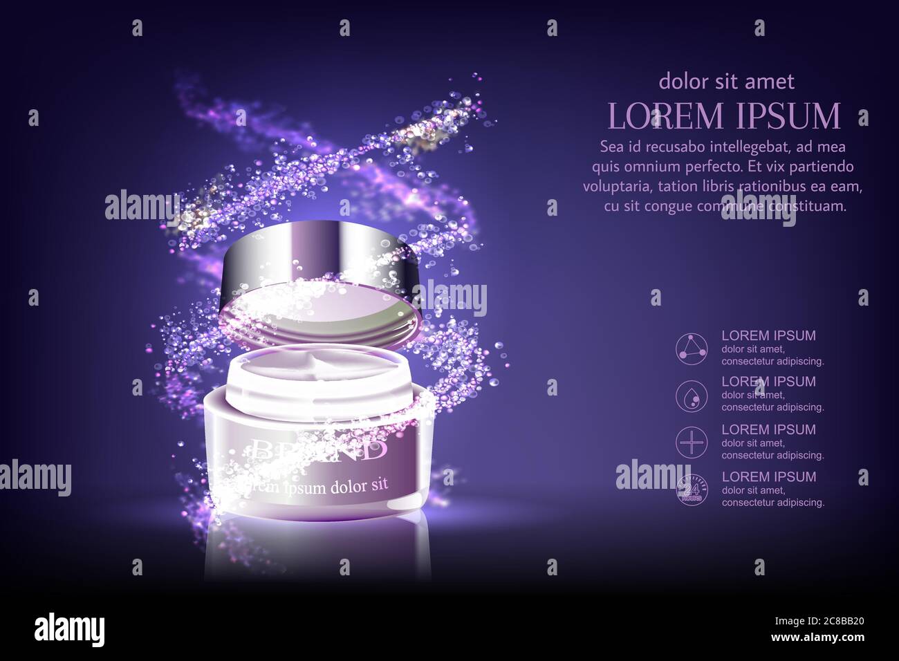 Crème nuit réparation intense contenues dans les cosmétiques d'argent pot avec structure hélicoïdale, 3d illustration Illustration de Vecteur