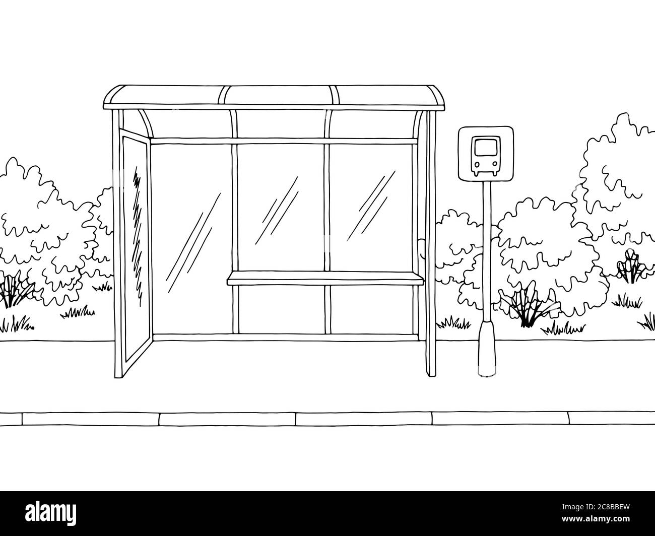 Graphique d'arrêt de bus noir blanc esquisse illustration vecteur Illustration de Vecteur