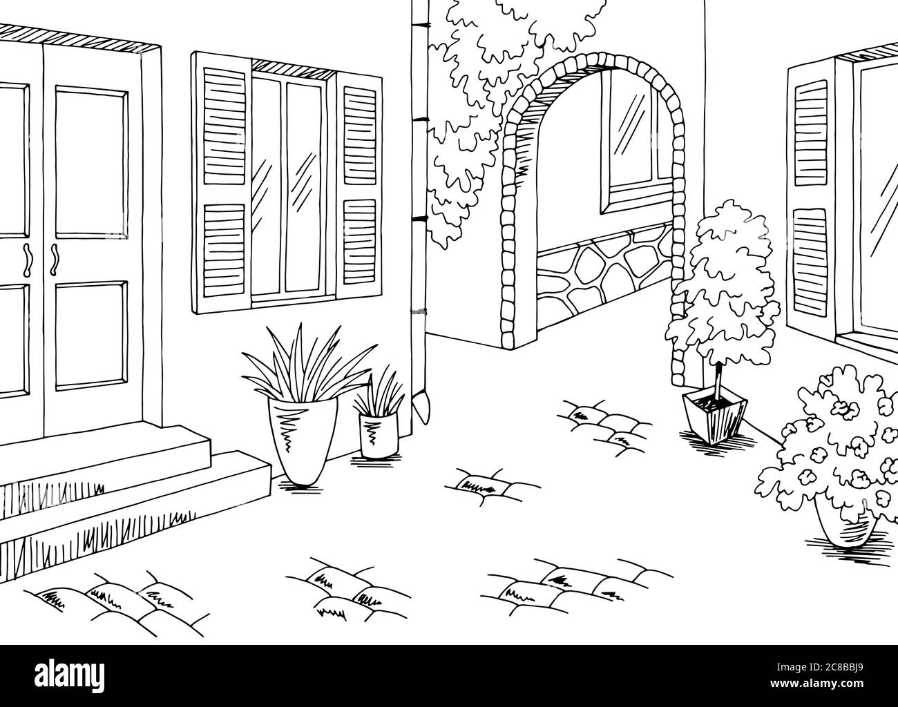 Vieille ville graphique ville noir blanc paysage dessin illustration vecteur Illustration de Vecteur