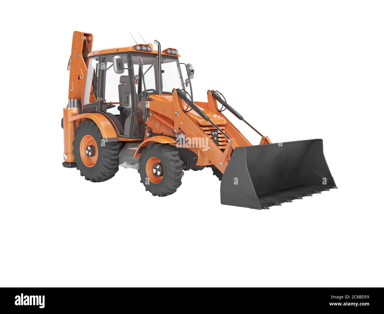 L'équipement de construction universelle avec chargement frontal à l'avant et à l'arrière du godet hydraulique rendre arrière sur fond blanc aucune ombre Banque D'Images