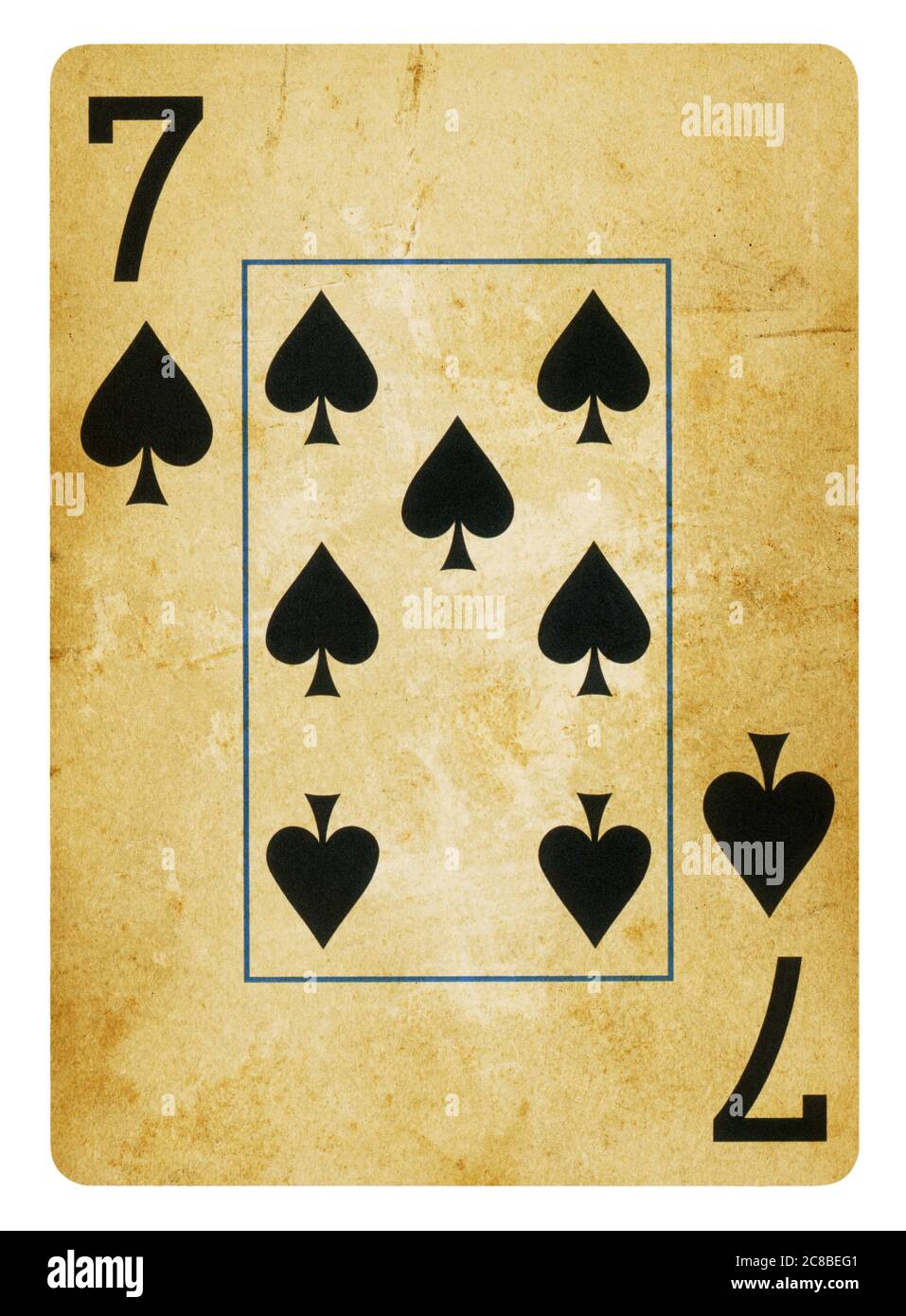 Sept de pique Vintage playing card - isolated on white (chemin inclus) Banque D'Images