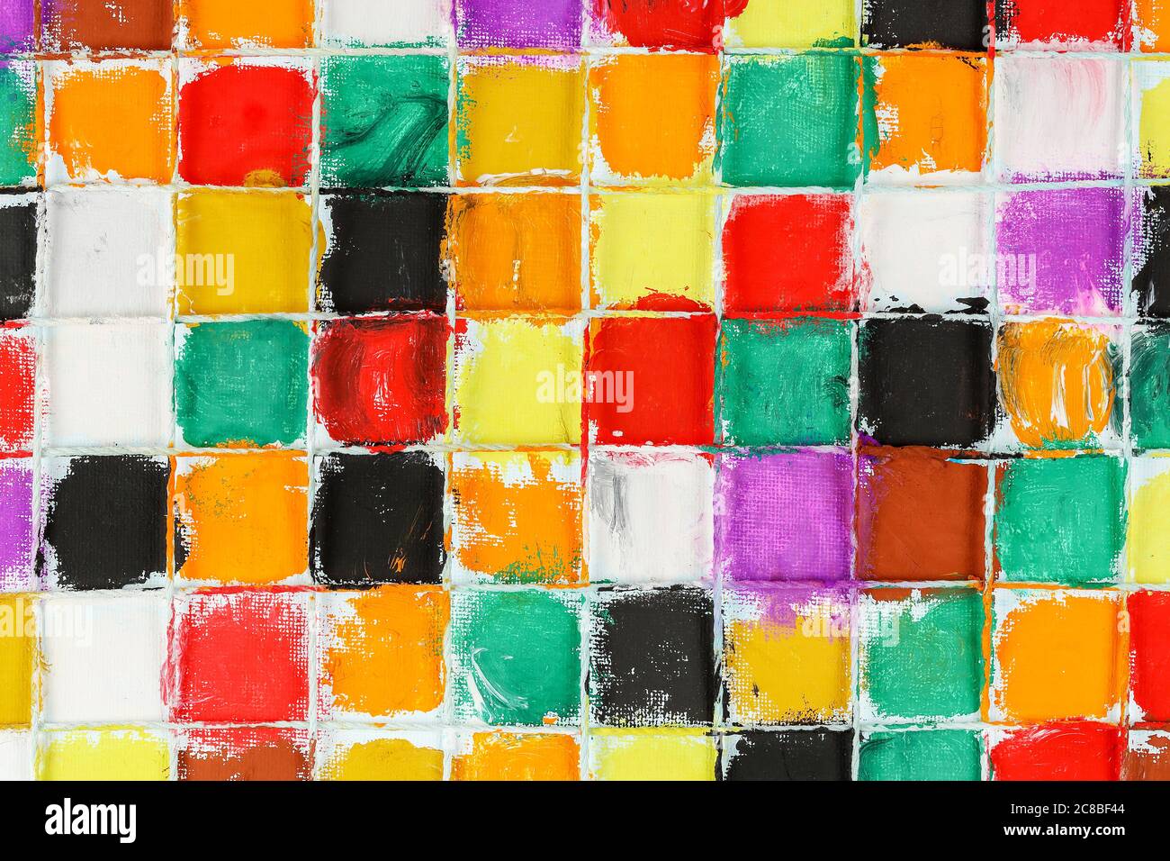 carrés colorés abstraits peints sur toile avec peinture acrylique Banque D'Images