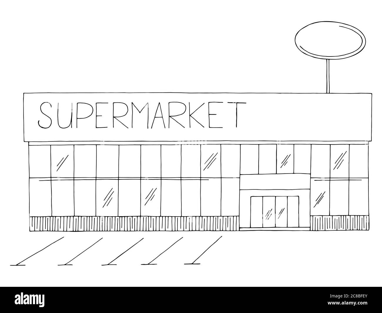 Supermarche Exterieur Magasin Graphique Noir Blanc Isole Dessin Vecteur D Illustration Image Vectorielle Stock Alamy