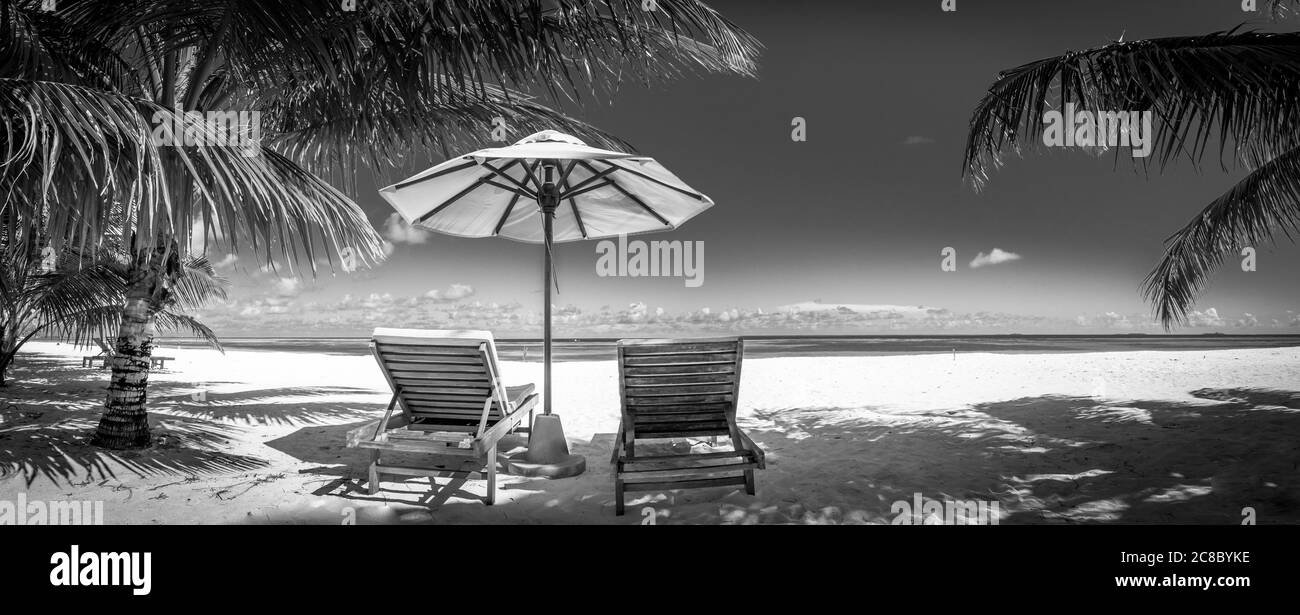 Paysage spectaculaire de paradis tropical île plage avec ciel ensoleillé parfait, artistique noir et blanc processus Banque D'Images