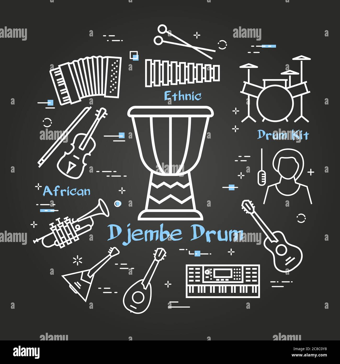 Bannière linéaire noire vectorielle pour la musique - djembe tambour Illustration de Vecteur