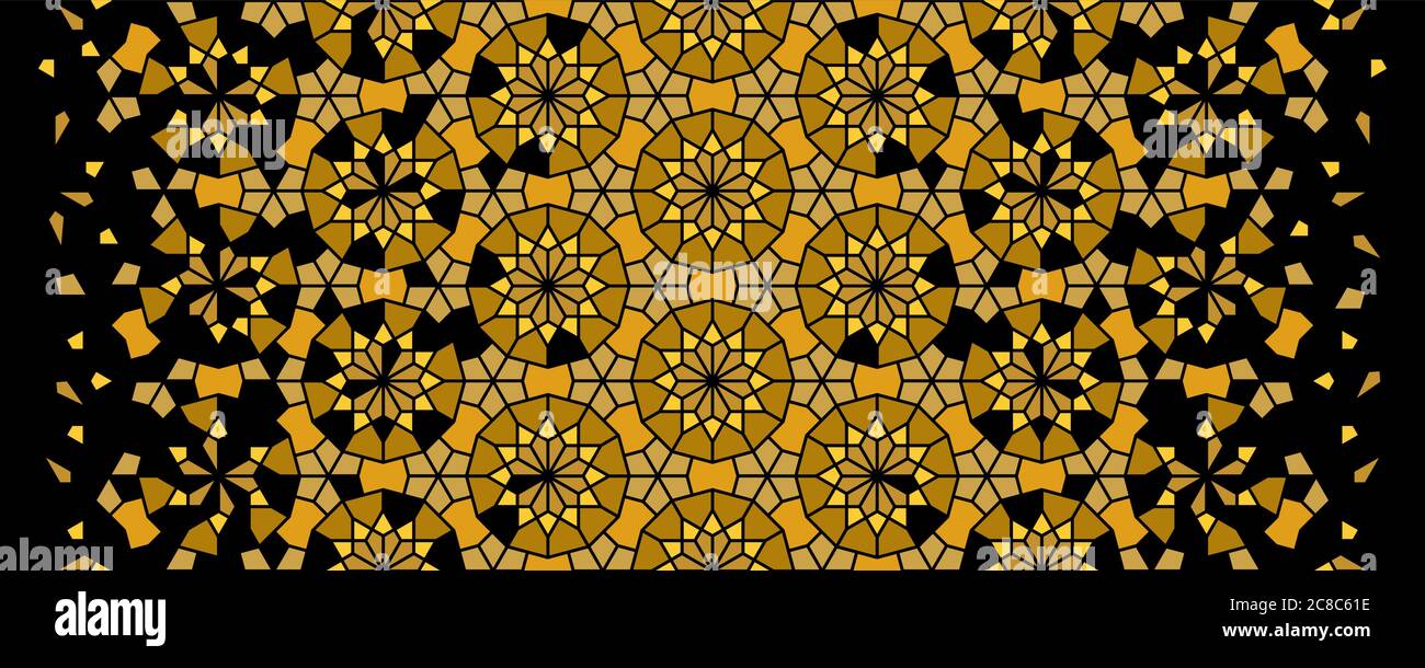 Motif vectoriel sans couture Arabesque. Texture demi-teinte géométrique avec désintégration de carreaux noirs et dorés. Luxe, riche texture arabe Illustration de Vecteur