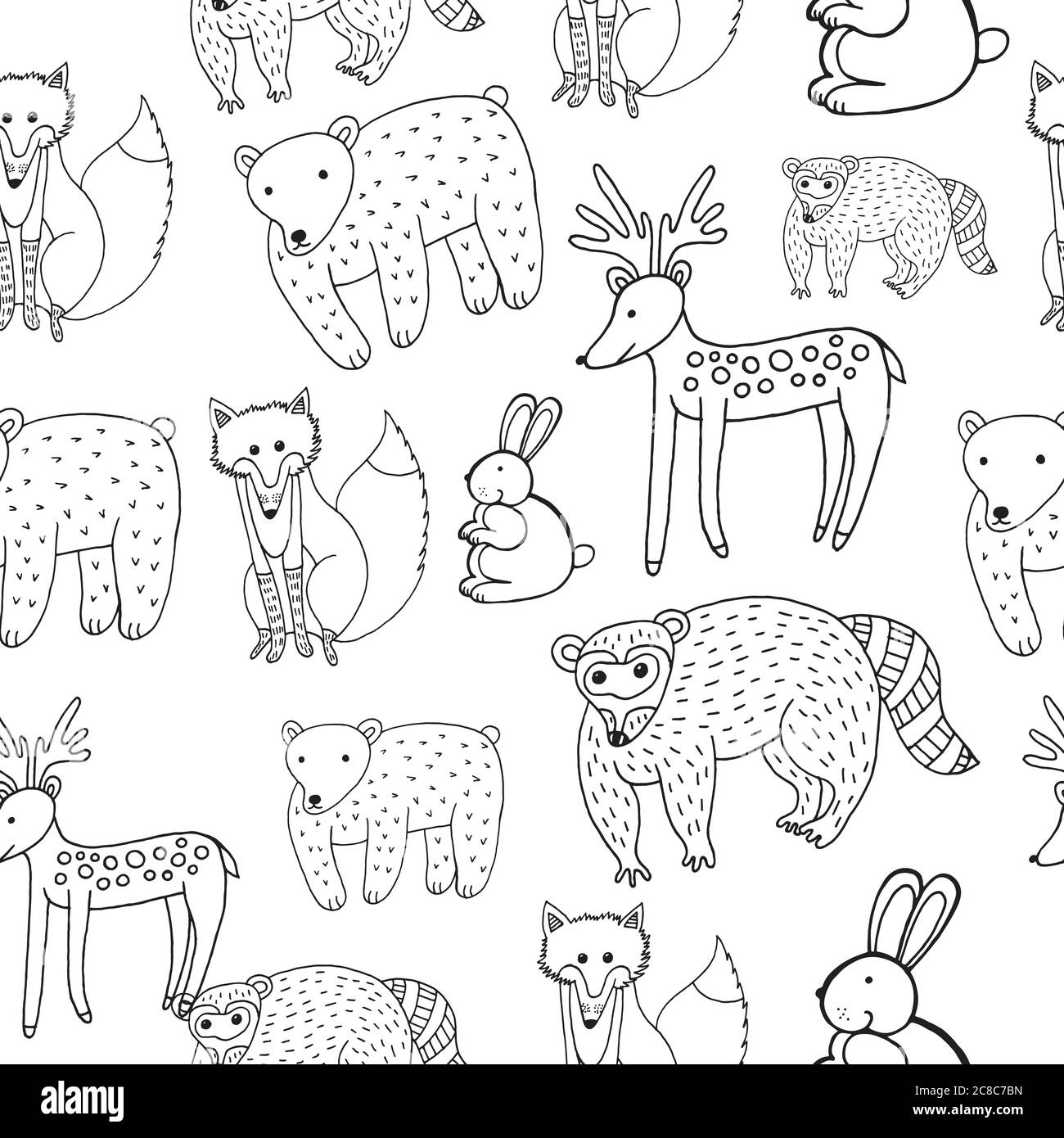 Dessin d'animaux pour enfants - motif sans couture. Page de coloriage Doodle pour enfants. Illustration vectorielle Illustration de Vecteur