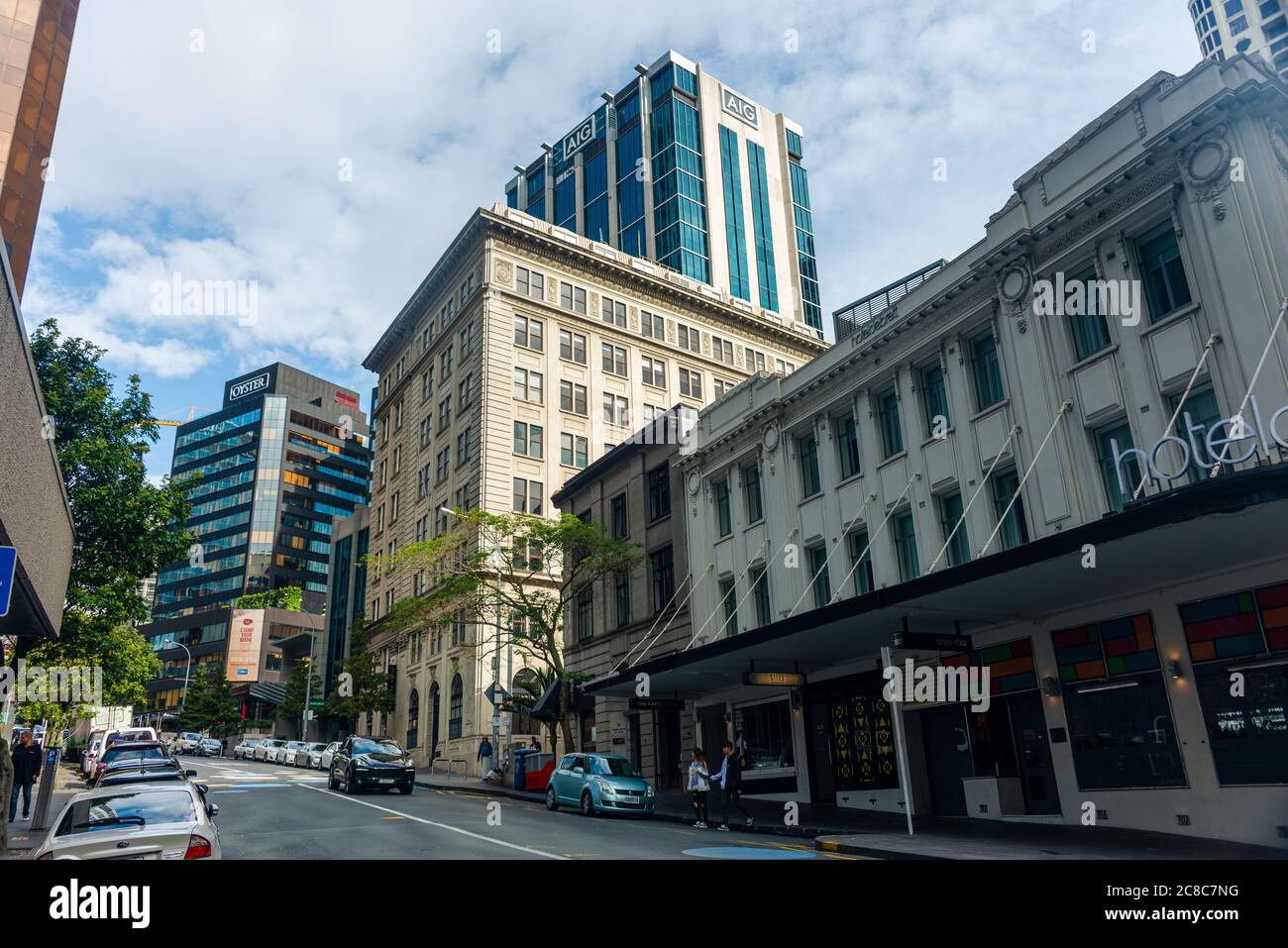 Gratte-ciels et rues du quartier des affaires d'Auckland, Nouvelle-Zélande Banque D'Images