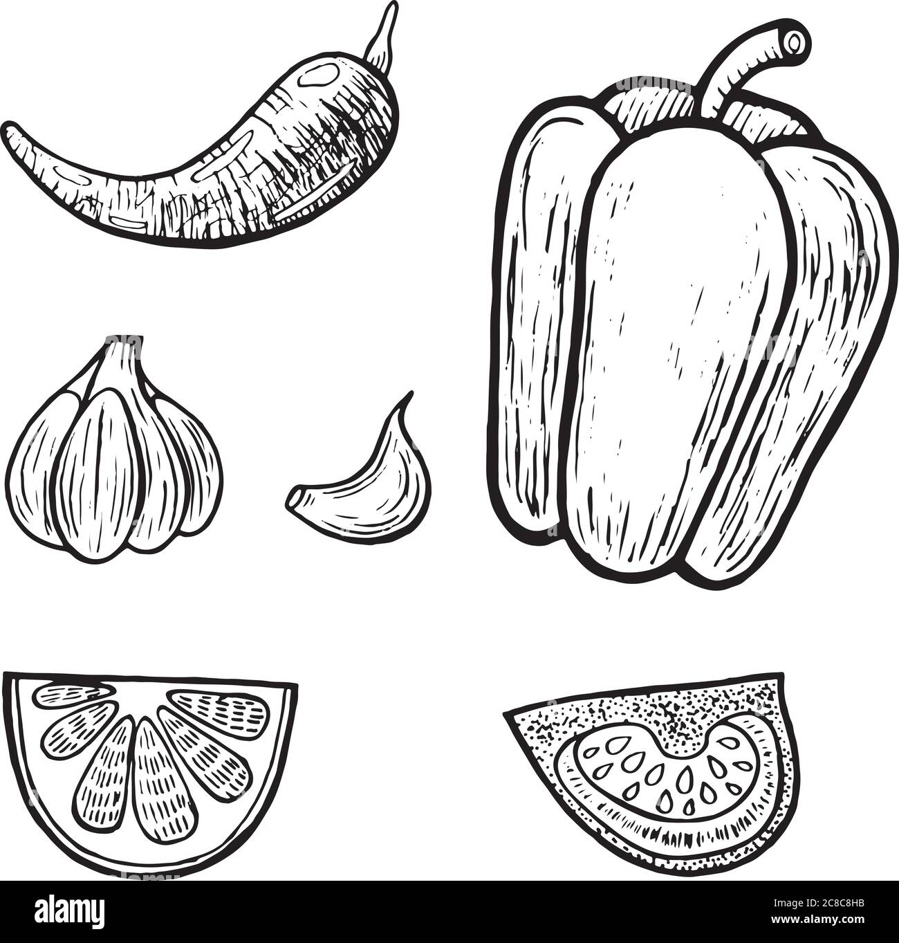 Ensemble de légumes mexicains. Page de coloriage graphique pour adultes. Illustration vectorielle Illustration de Vecteur