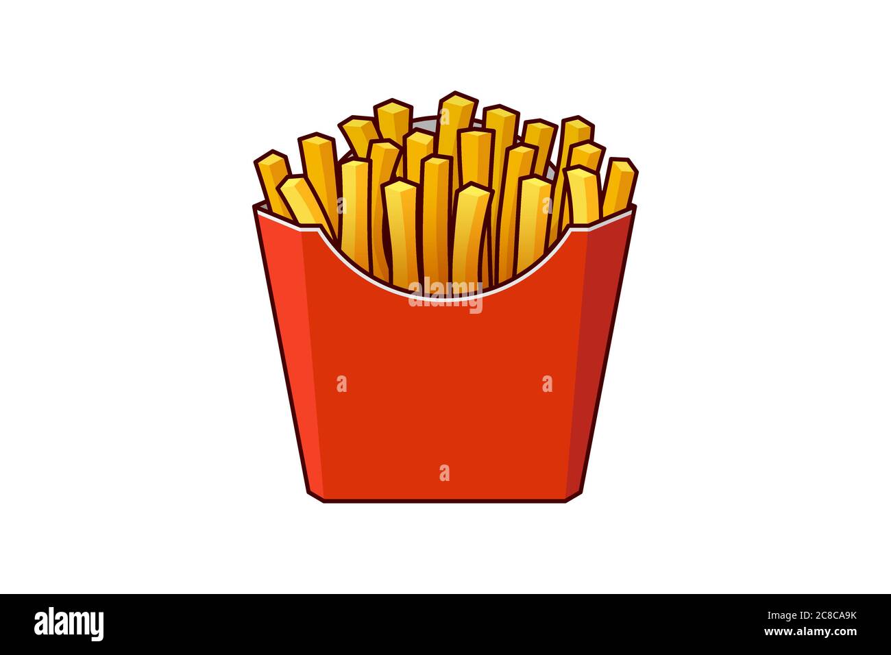 Frites pommes de terre savoureux fast food dans une boîte en carton rouge. Illustration de l'option repas à emporter à plat vectoriel isolée sur fond blanc Illustration de Vecteur