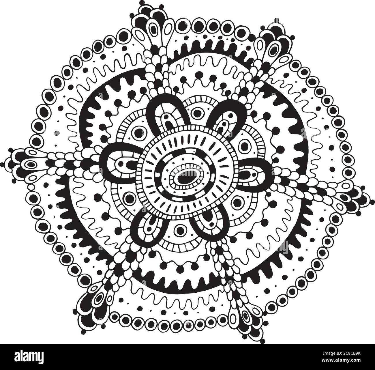 Page de coloriage Doodle Mandala pour adultes. Dessin animé relax et antistress méditatif art. Illustration vectorielle Illustration de Vecteur
