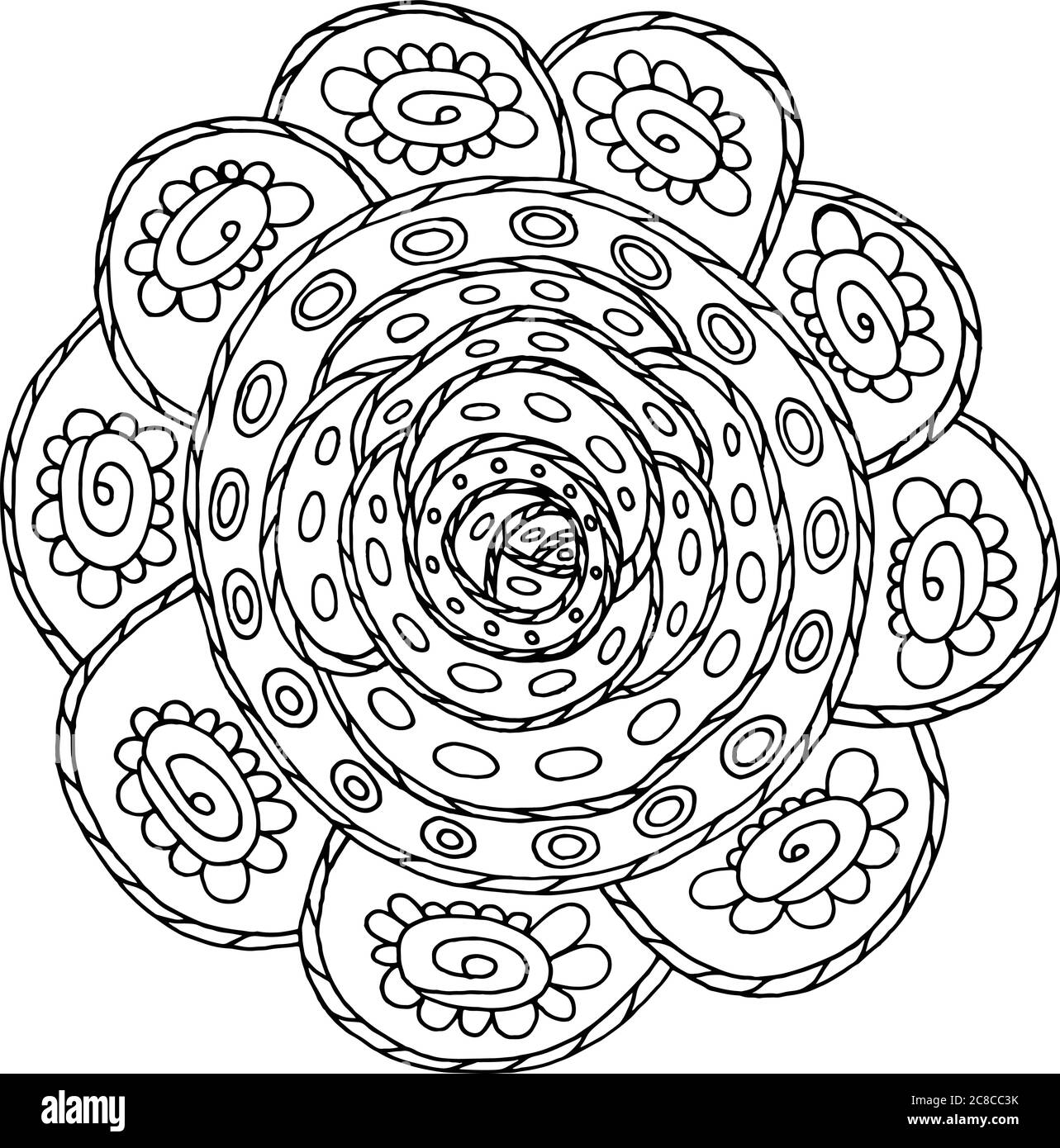 Page de coloriage Doodle Mandala pour adultes. Dessin animé antistress. Illustration vectorielle Illustration de Vecteur
