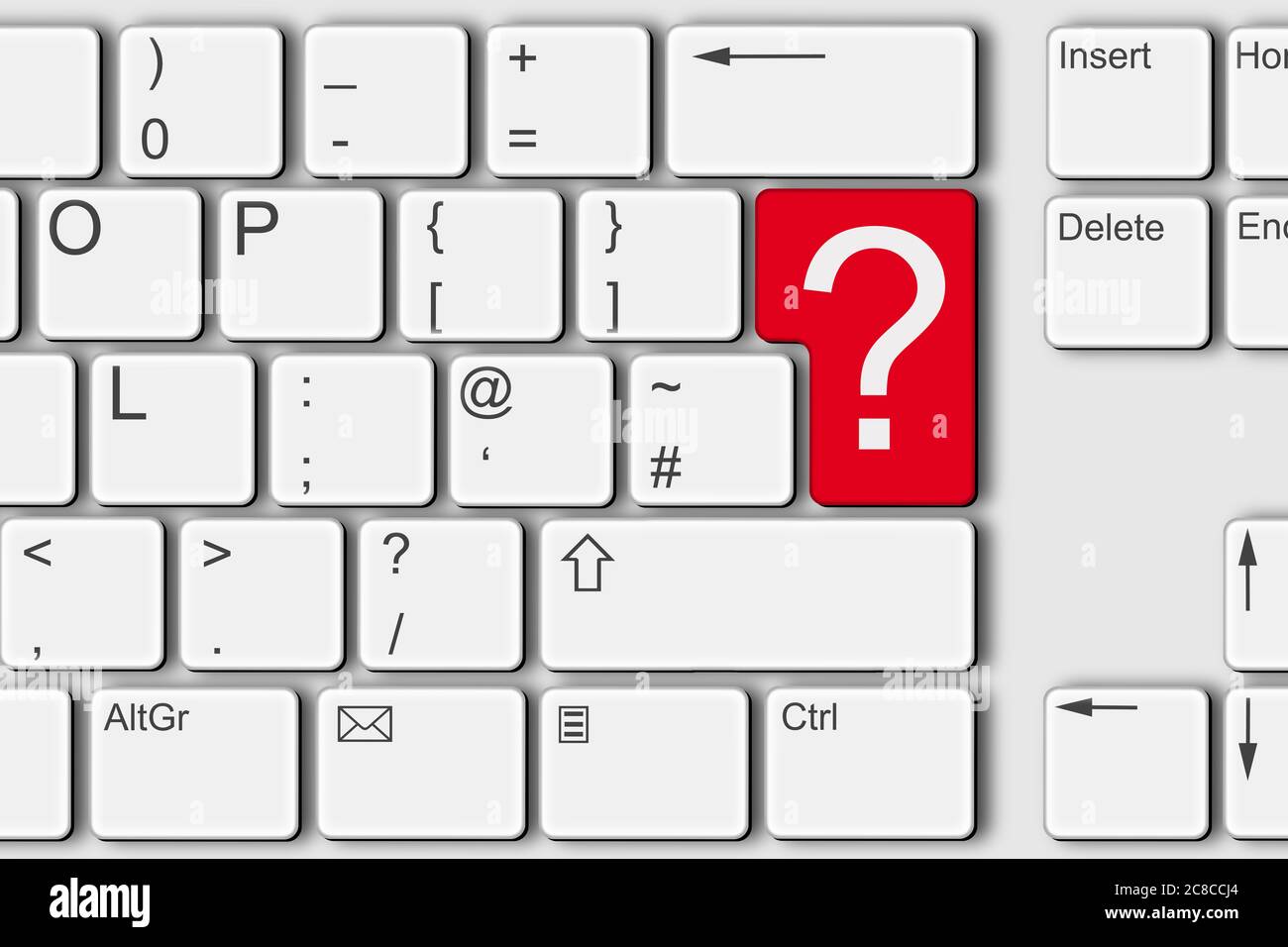 Question concept PC ordinateur clavier illustration 3d rouge Banque D'Images