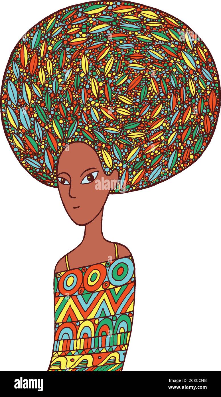 Femme africaine vêtue d'une tenue ethnique. Illustration de la mode de  dessin animé Doodle Image Vectorielle Stock - Alamy