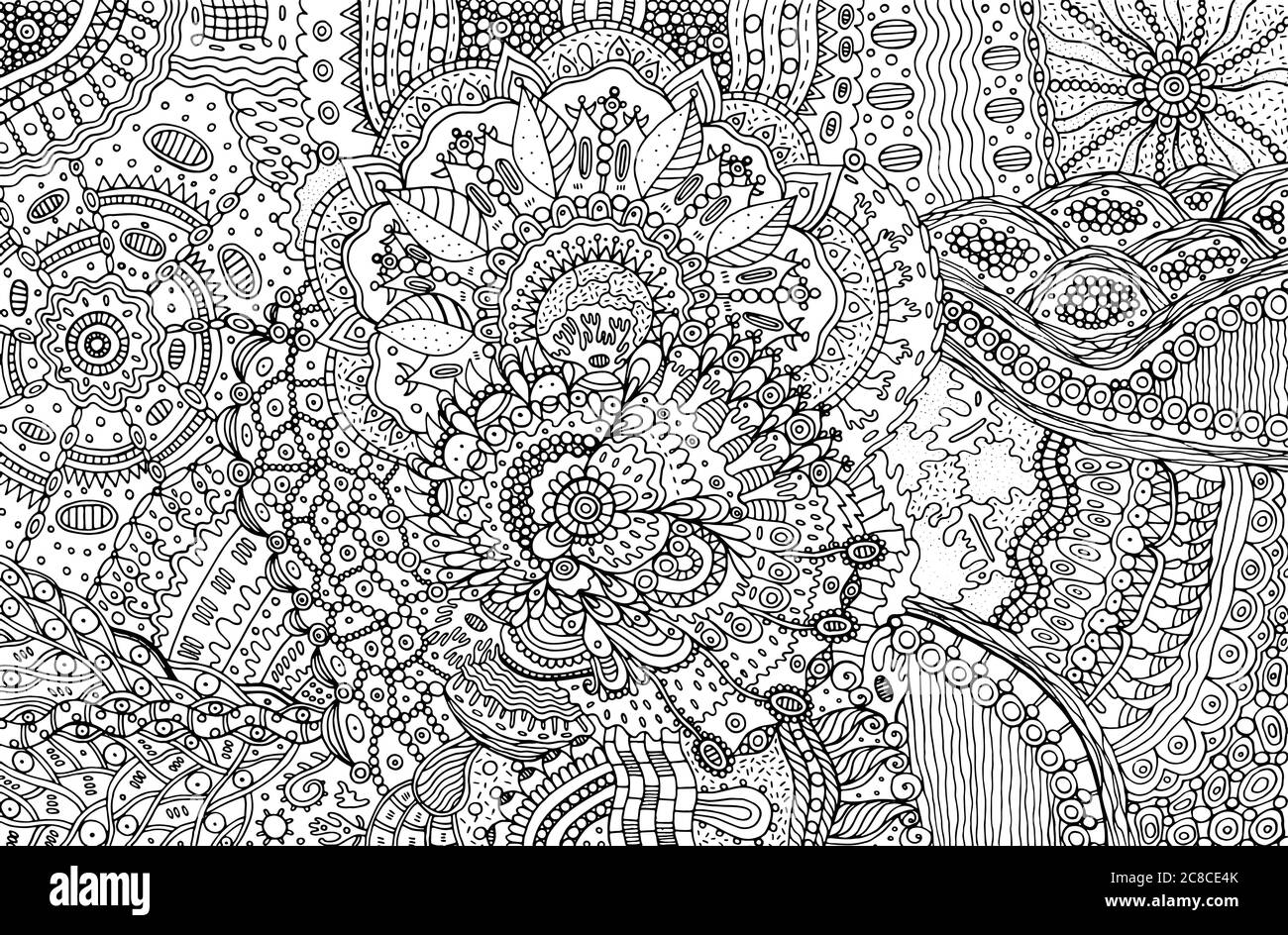 Page de coloriage pour adultes avec arrière-plan abstrait de la Doodle. Cartoo Illustration de Vecteur