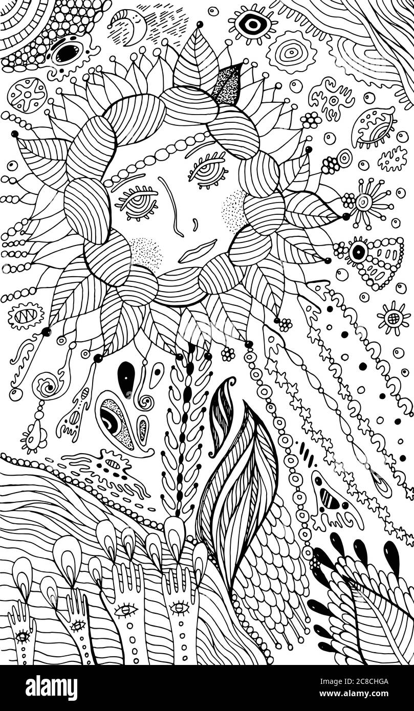Fleur femme - page de coloriage pour adultes. Un rêve surréaliste Illustration de Vecteur
