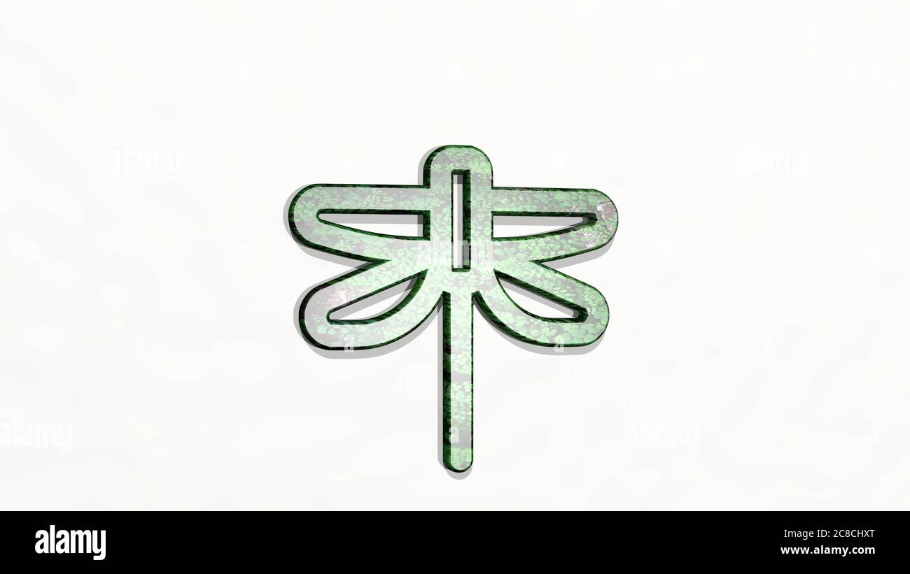INSECTE VOLANT DRAGONFLY d'une perspective sur le mur. Une sculpture épaisse faite de matériaux métalliques de rendu 3D. Illustration et arrière-plan Banque D'Images INSECTE VOLANT DRAGONFLY d'une perspective sur le mur. Une sculpture épaisse faite de matériaux métalliques de rendu 3D. Illustration et arrière-plan Banque D'Images