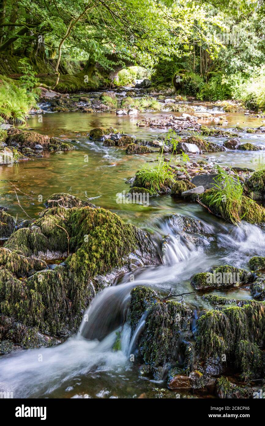 Weir Water sur le parc national Exmoor au pont Robbers près d'Oare, Somerset, Royaume-Uni Banque D'Images
