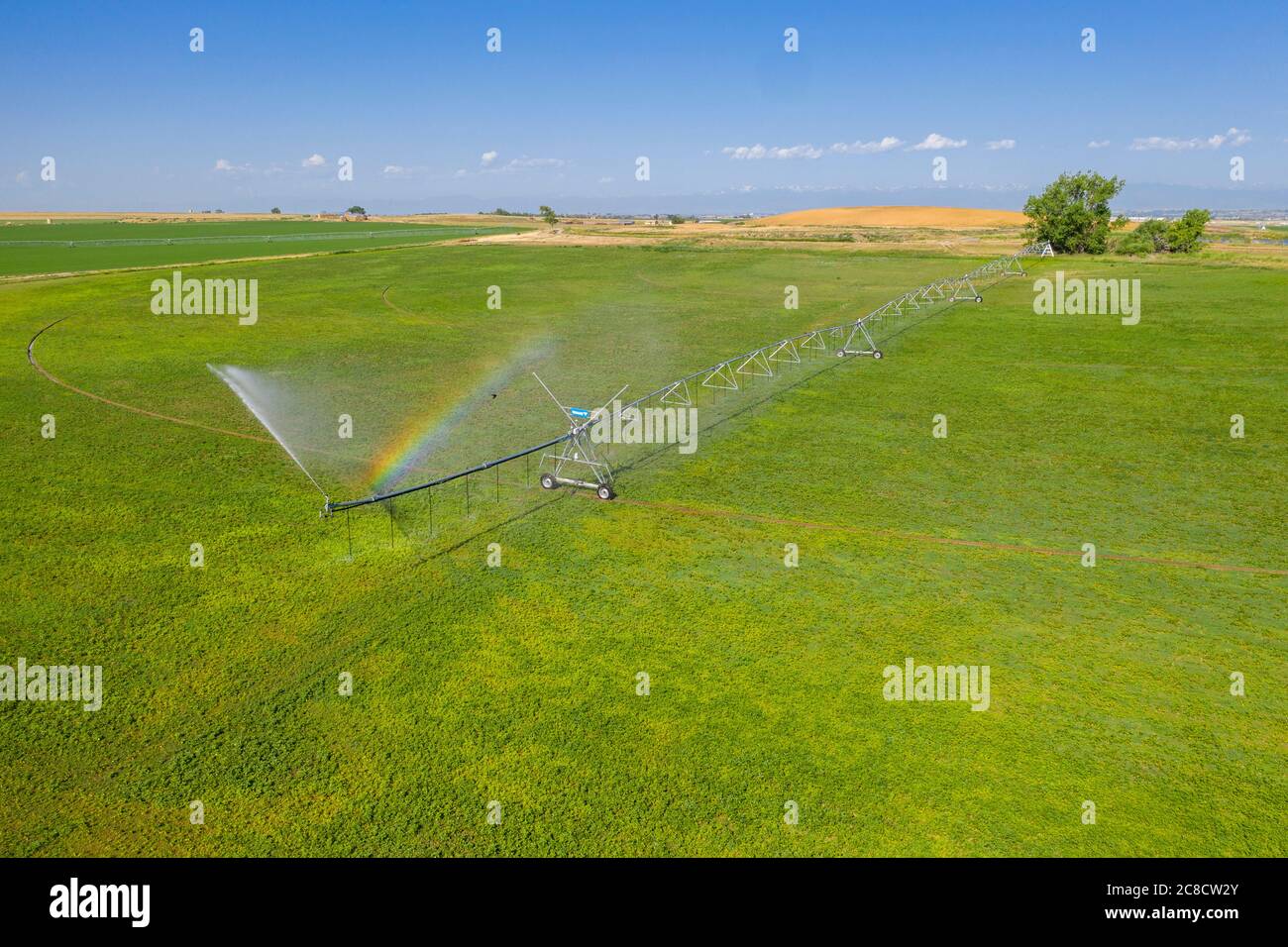 Gilcrest, Colorado - UN système d'irrigation à pivot central dans le comté de Weld, dans l'est du Colorado. La région ne reçoit que 15 pouces de pluie par an, donc de l'eau pour moi Banque D'Images