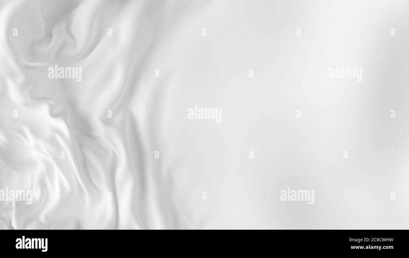 Texture soie blanche lisse arrière-plan abstrait avec espace de copie. Soie blanche de qualité supérieure avec plis et ondulations. Papier peint satiné élégant. Rendu 3D. Banque D'Images