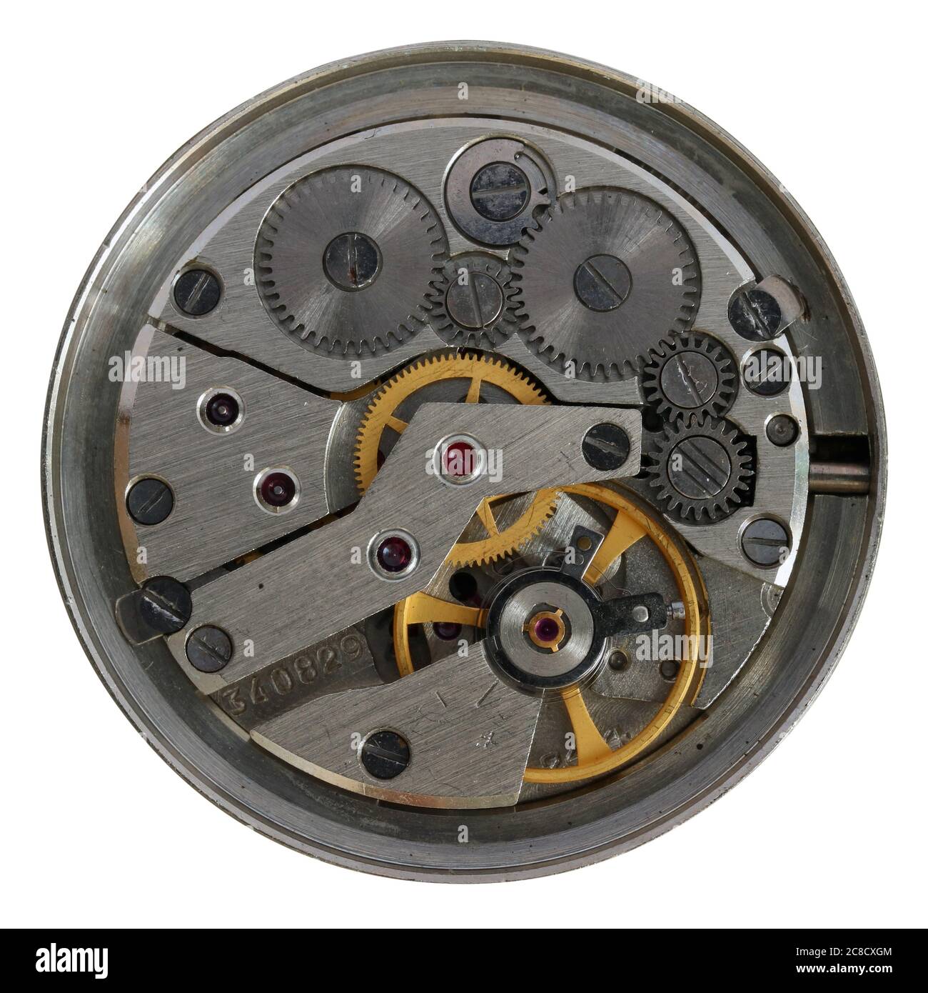 Montres-bracelets de production de masse mécanique de Vinage défectueuses. Prise de vue macro studio isolée Banque D'Images