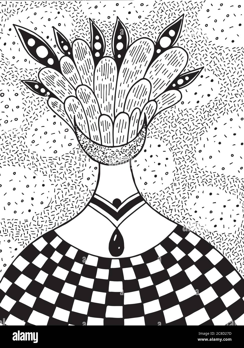 Illustration à l'encre dessinée à la main avec la fille surréaliste extraterrestre. Abstrait fantastique art vectoriel Illustration de Vecteur