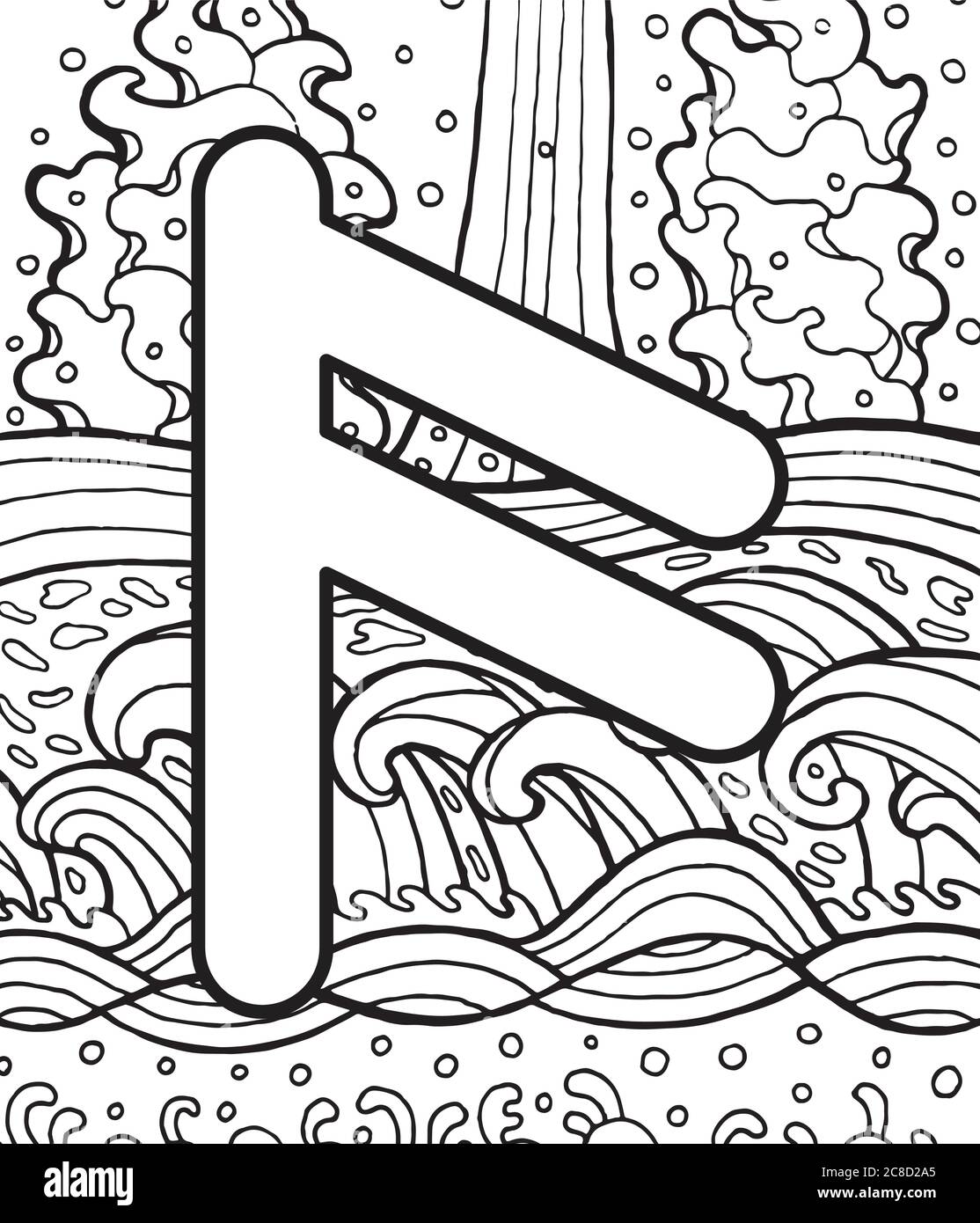 Ancienne rune scandinavique ansuz avec arrière-plan de décoration de doodle. Page de coloriage pour adultes. Psychédélique fantastique oeuvre mystique. Illustration vectorielle Illustration de Vecteur