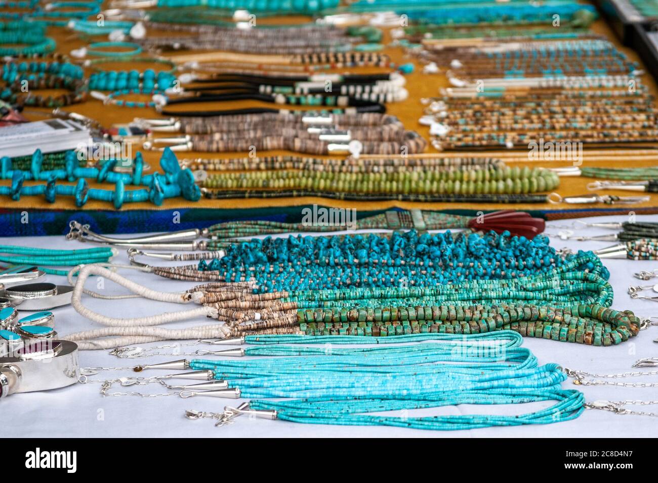 Meuble à bijoux turquoise, marché indien, Santa Fe, Nouveau-Mexique, États-Unis Banque D'Images