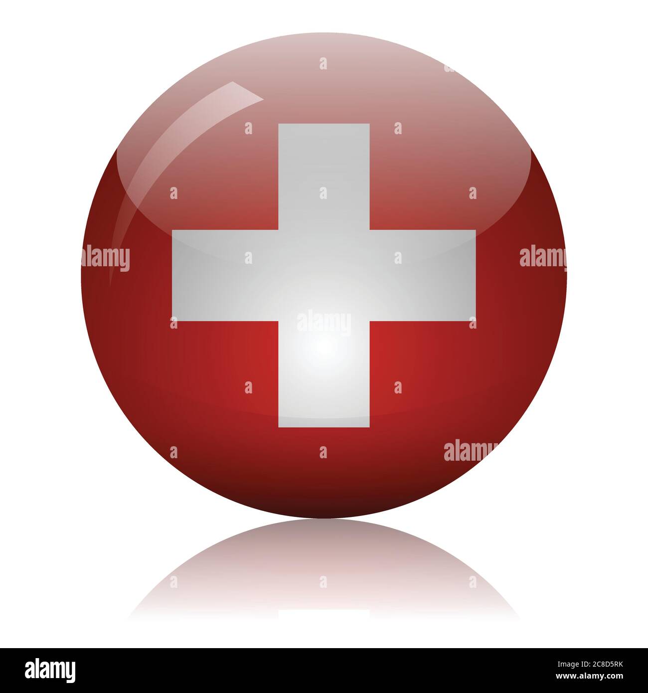 Drapeau suisse boule de verre sur l'illustration vectorielle de surface du miroir de lumière Illustration de Vecteur