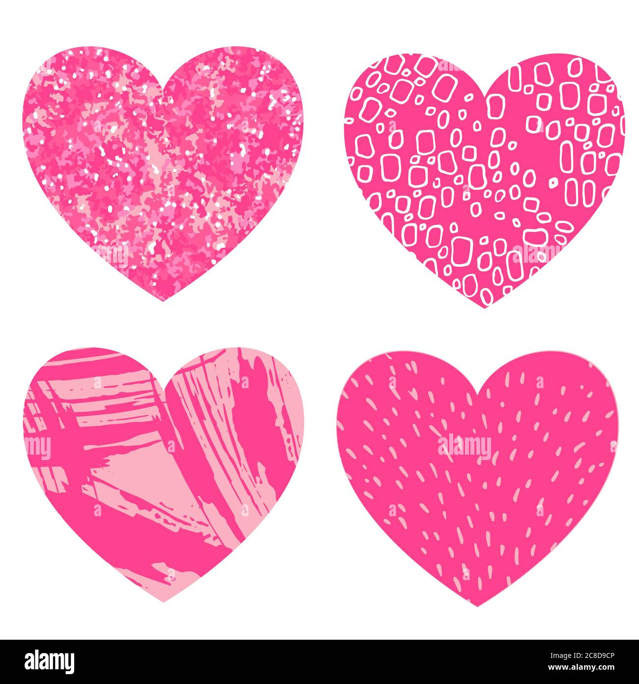 Ensemble de coeurs vectoriels rouges, roses dessinés à la main, isolés sur fond blanc Illustration de Vecteur