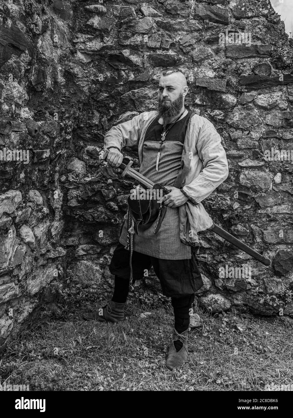 Reconstitution historique de l'uniforme Banque d'images noir et blanc