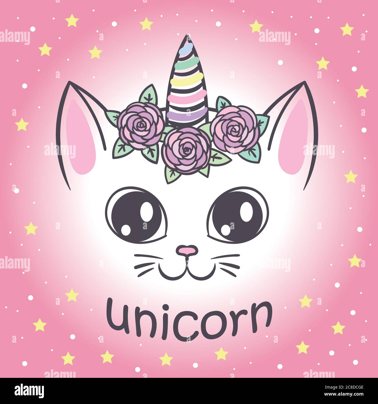 Adorable chat licorne pour le design des affiches, des t-shirts. Imprimé Illustration de Vecteur