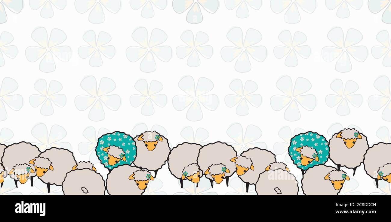 Fraisage de moutons autour de la bordure, répétition vectorielle sans couture sur la conception de surface d'arrière-plan à flux continu plae Illustration de Vecteur