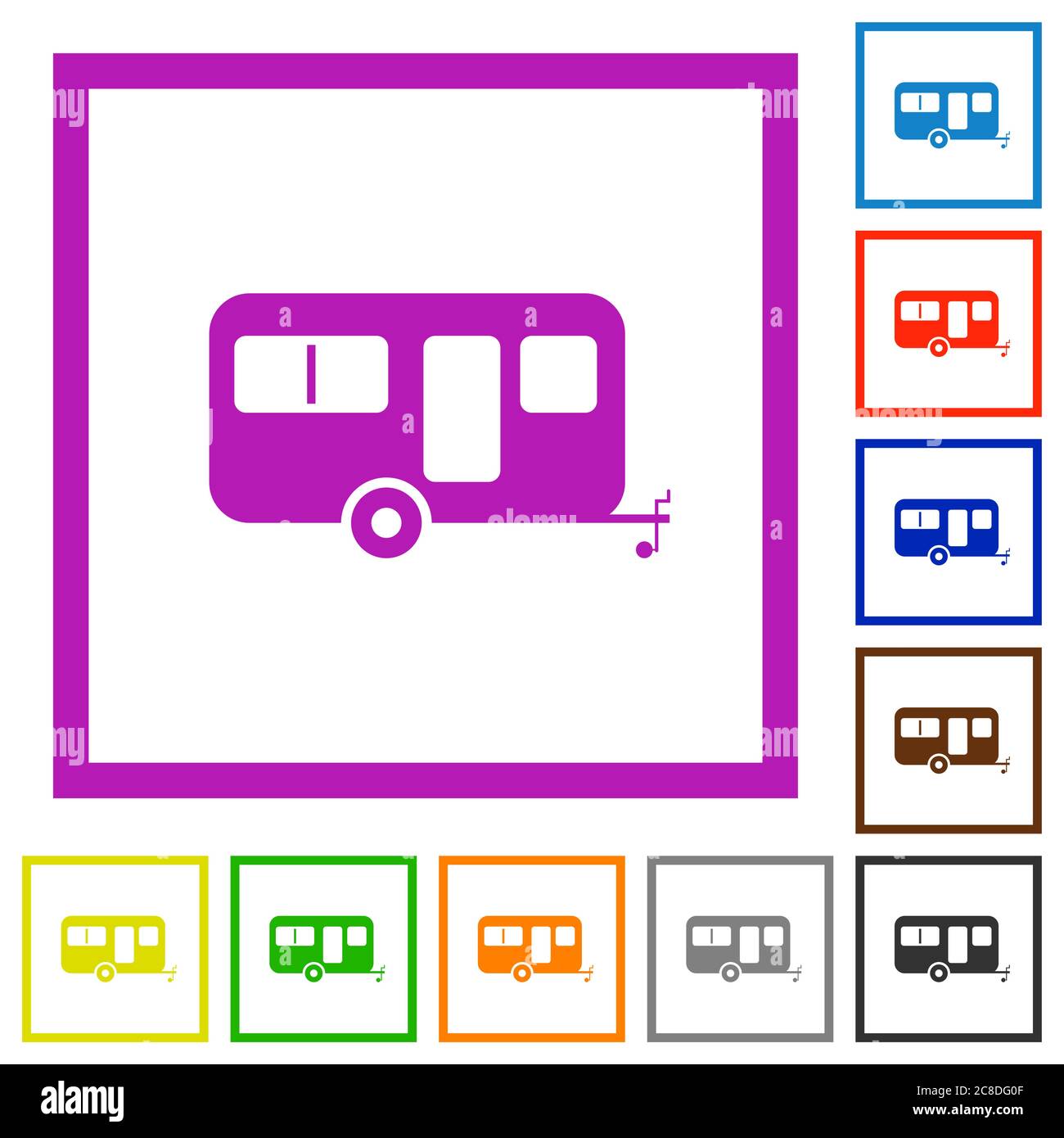 Remorque caravane icônes de couleur plate dans des cadres carrés sur fond blanc Illustration de Vecteur