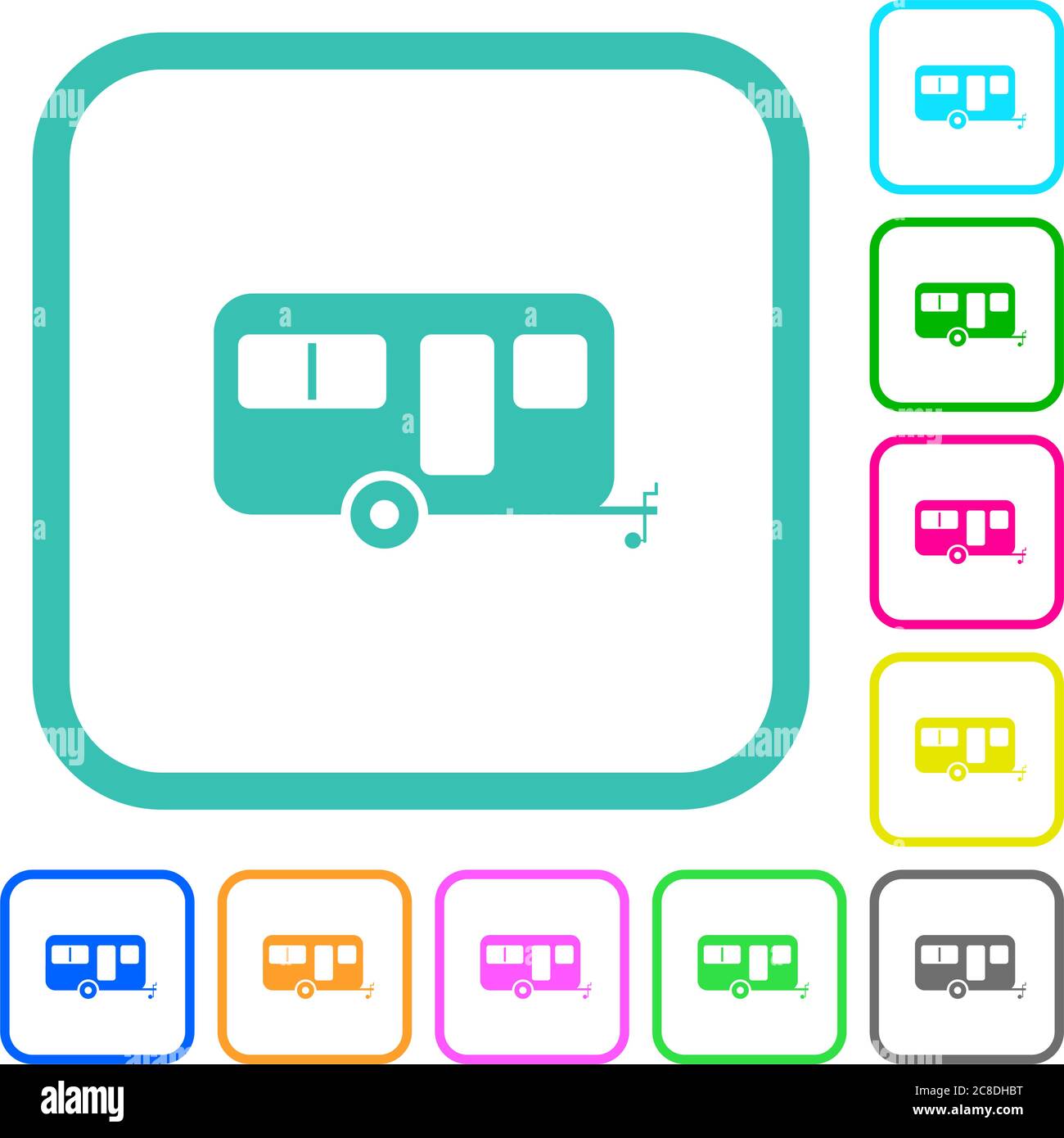 Caravane icône plate aux couleurs vives dans les bordures courbes sur fond blanc Illustration de Vecteur