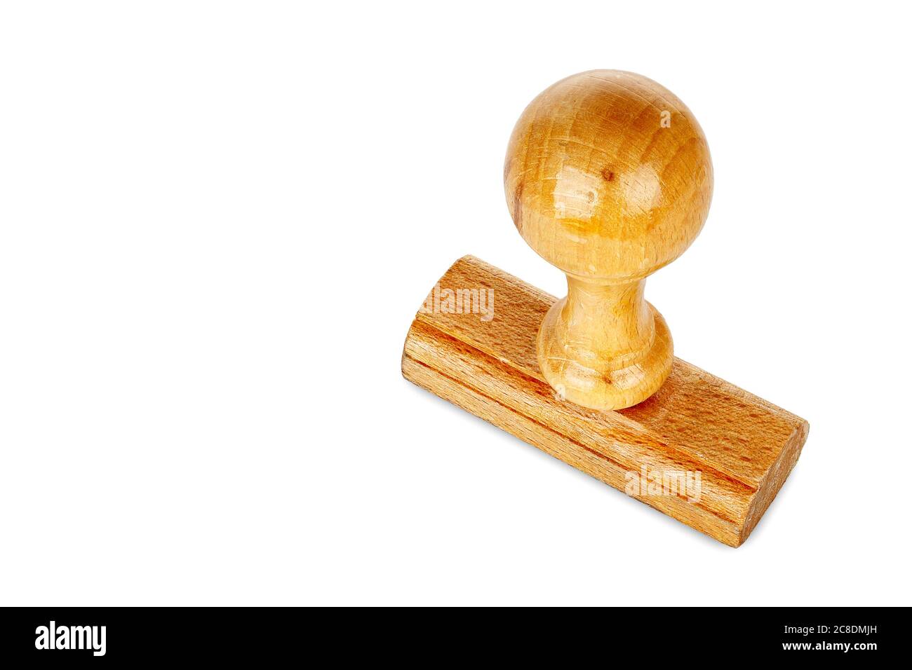 timbre de bureau en bois isolé sur blanc Banque D'Images