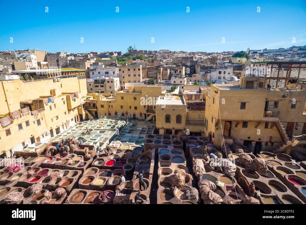 Maroc, Fès, Chouara Tannery et vue sur la vieille ville Banque D'Images