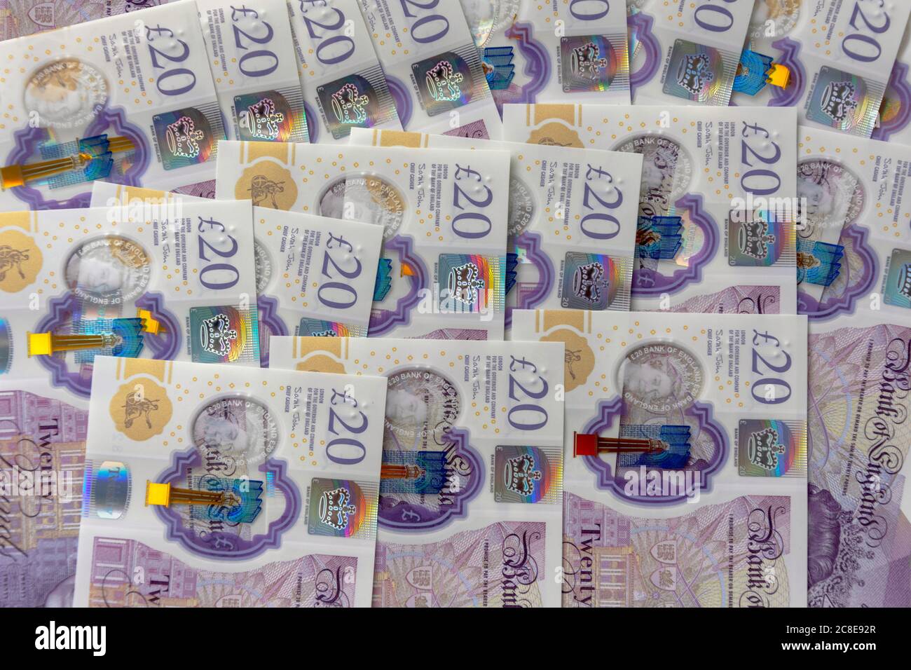 Gros plan du nouvel anglais £20 notes, Greater London, Angleterre, Royaume-Uni Banque D'Images