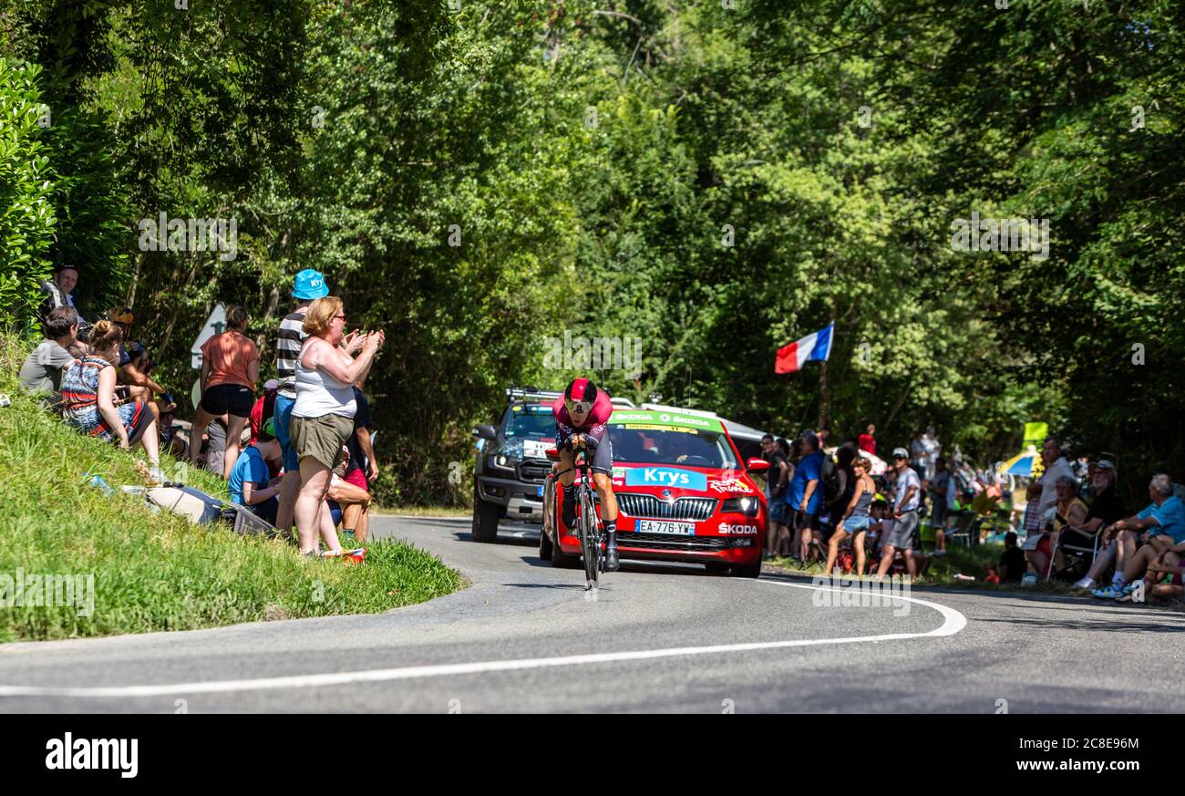 Bosdarros, France - 19 juillet 2019 : le cycliste polonais Michal Kwiatkowski de Team Ineos, à l'étape 13, procès à temps individuel, du Tour de FR Banque D'Images