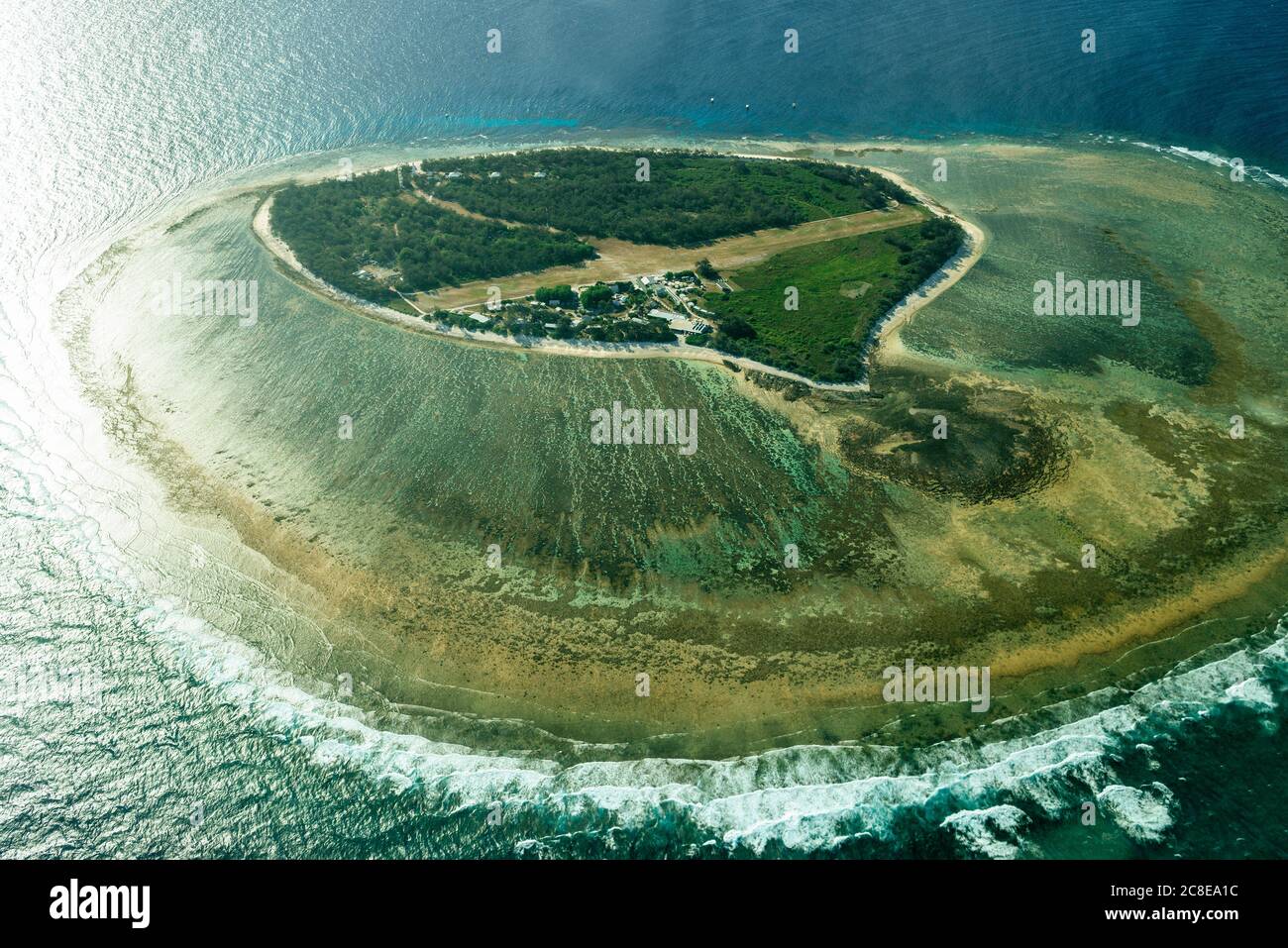 Vue aérienne de Lady Elliot Island pendant une journée ensoleillée, Queensland, Australie Banque D'Images